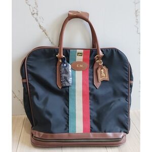 Vintage Lark Expandable Travel Bag Black Stripe Monogram Teflon Luggage